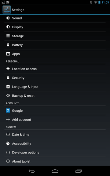 Nexus 7 Settings, Accessibility